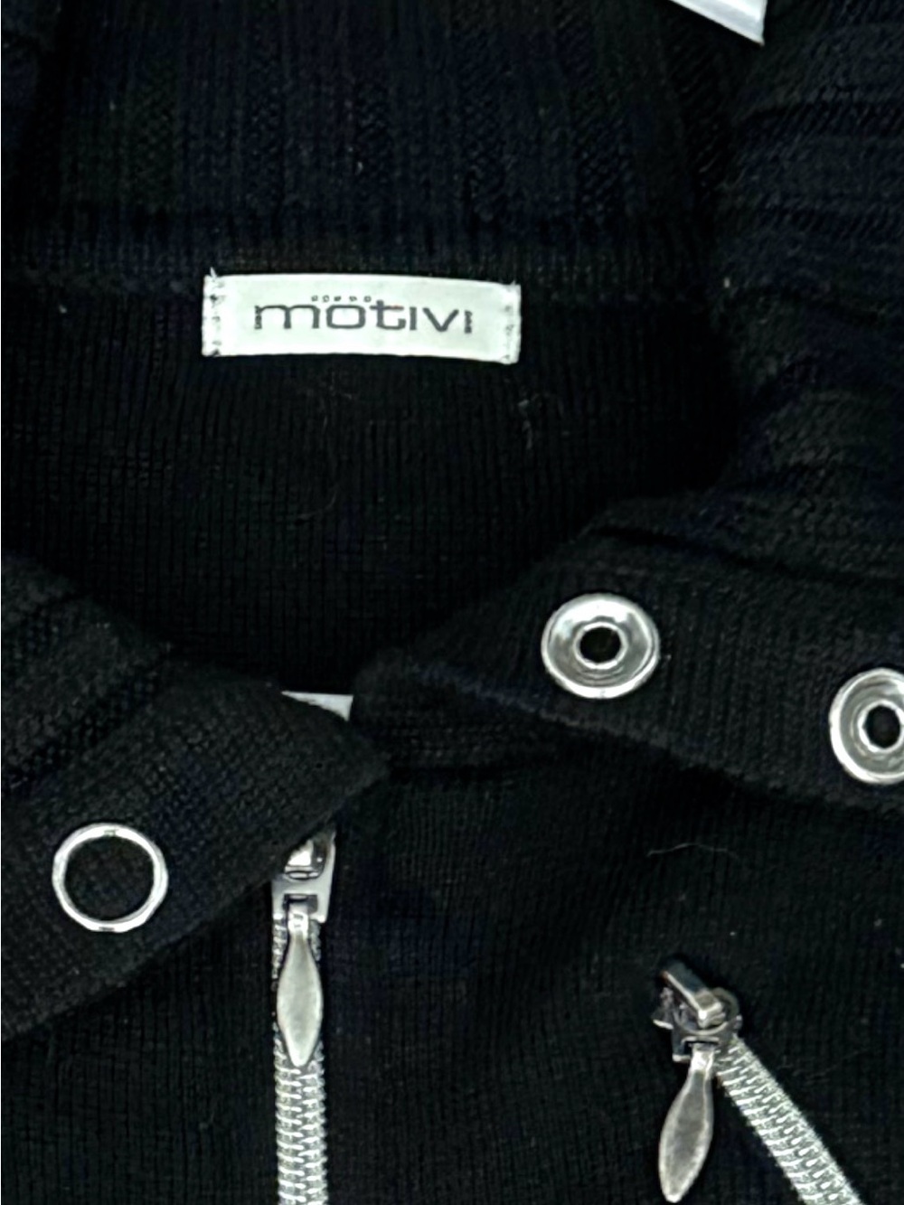 Motivi Black Zip-Front Sweatshirt with Eyelet Collar - Picture 2 of 3